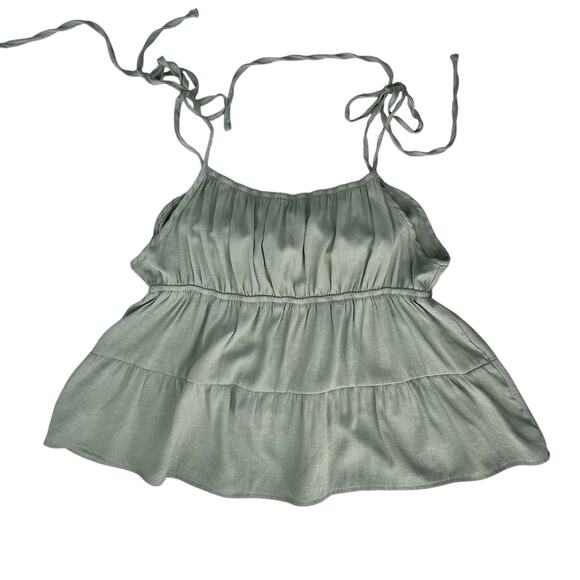 Spaghetti Strap Babydoll Cami Top Womens L Sage Green Spring Peplum Fairycore - Picture 9 of 16